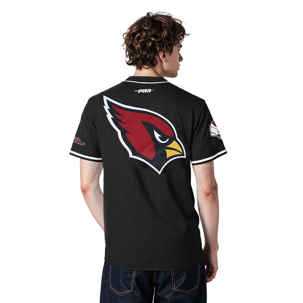 NFL ARIZONA CARDINALS SCRIPT TAIL MEN'S MESH BUTTON DOWN SHIRT (BLACK)