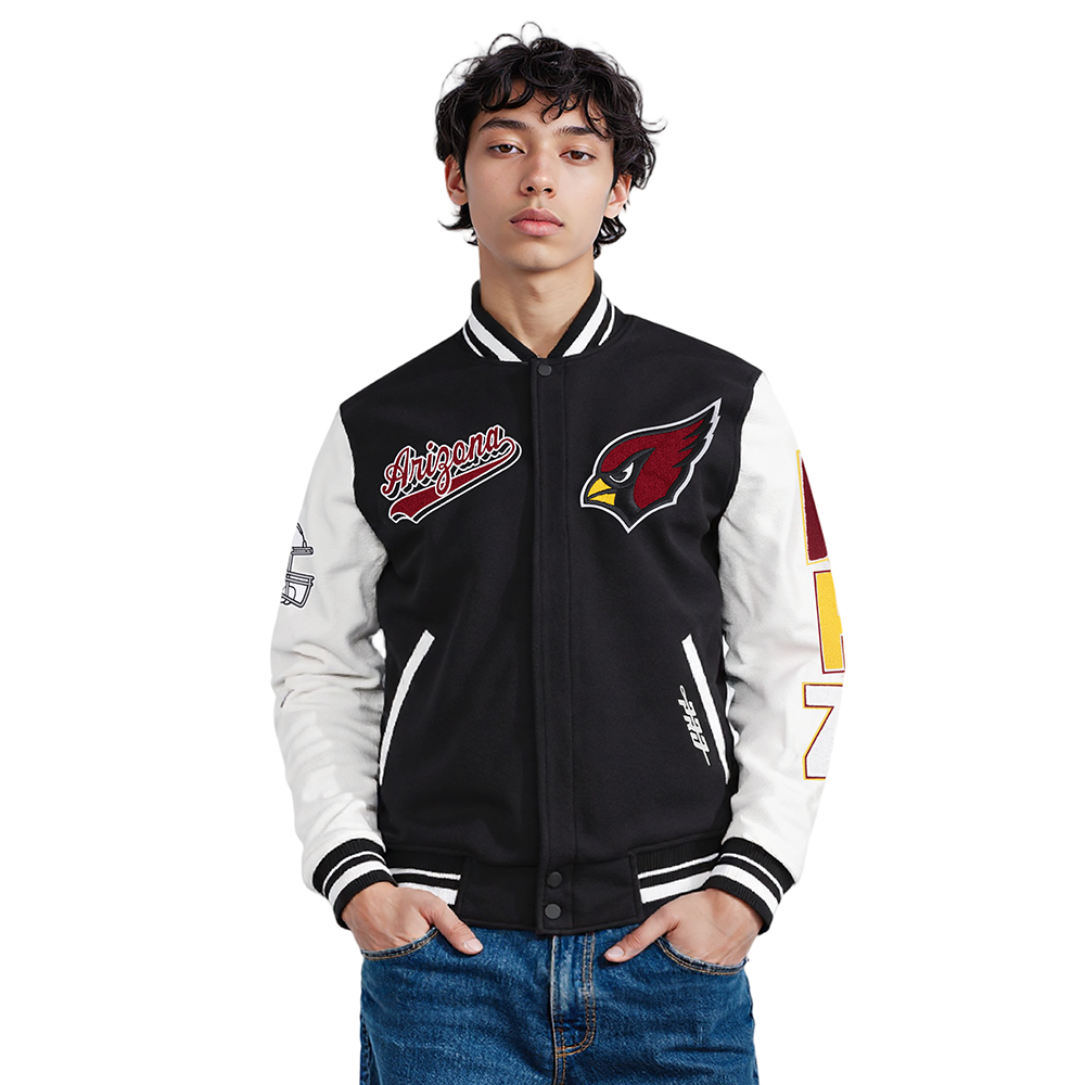 NFL ARIZONA CARDINALS SCRIPT TAIL BLOUSON COLLÉGIAL POUR HOMME (NOIR/BLANC)