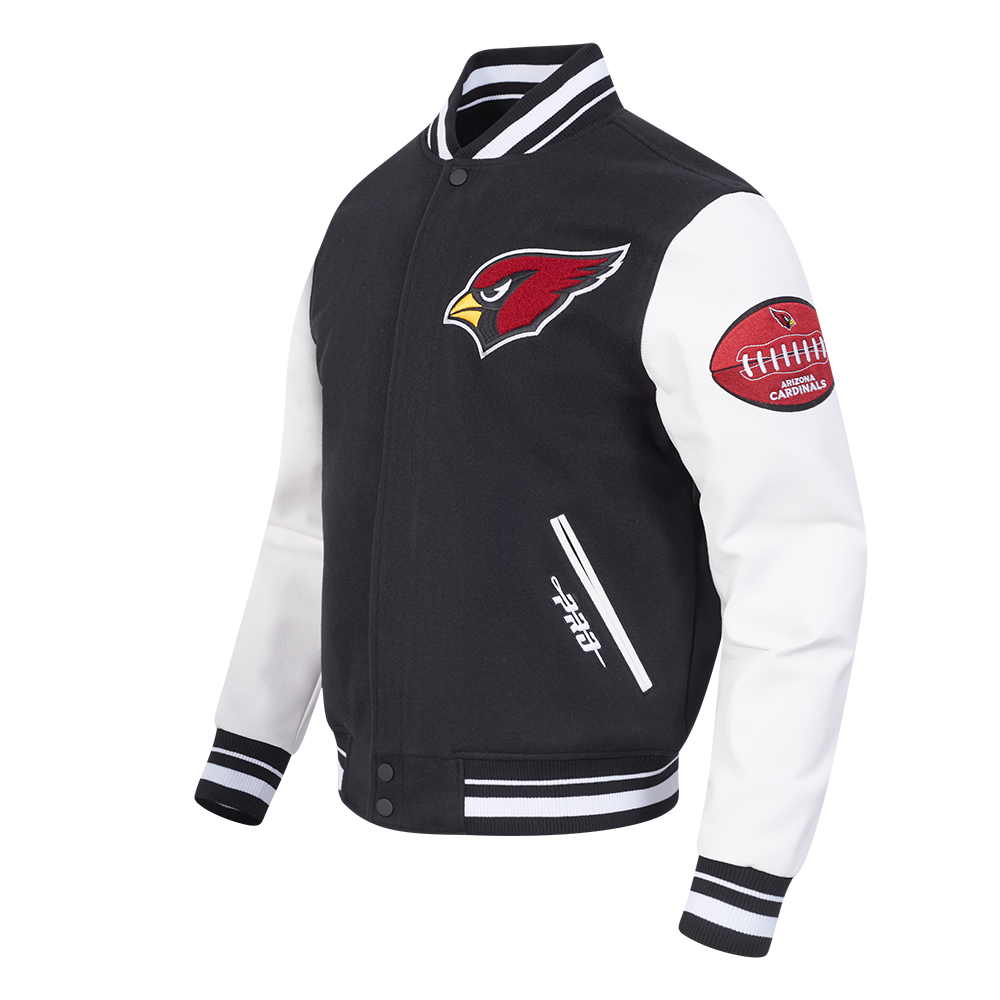 NFL ARIZONA CARDINALS OLD ENGLISH BLOUSON COLLÉGIAL EN LAINE À BORDS CÔTELÉS POUR HOMME (NOIR/BLANC)
