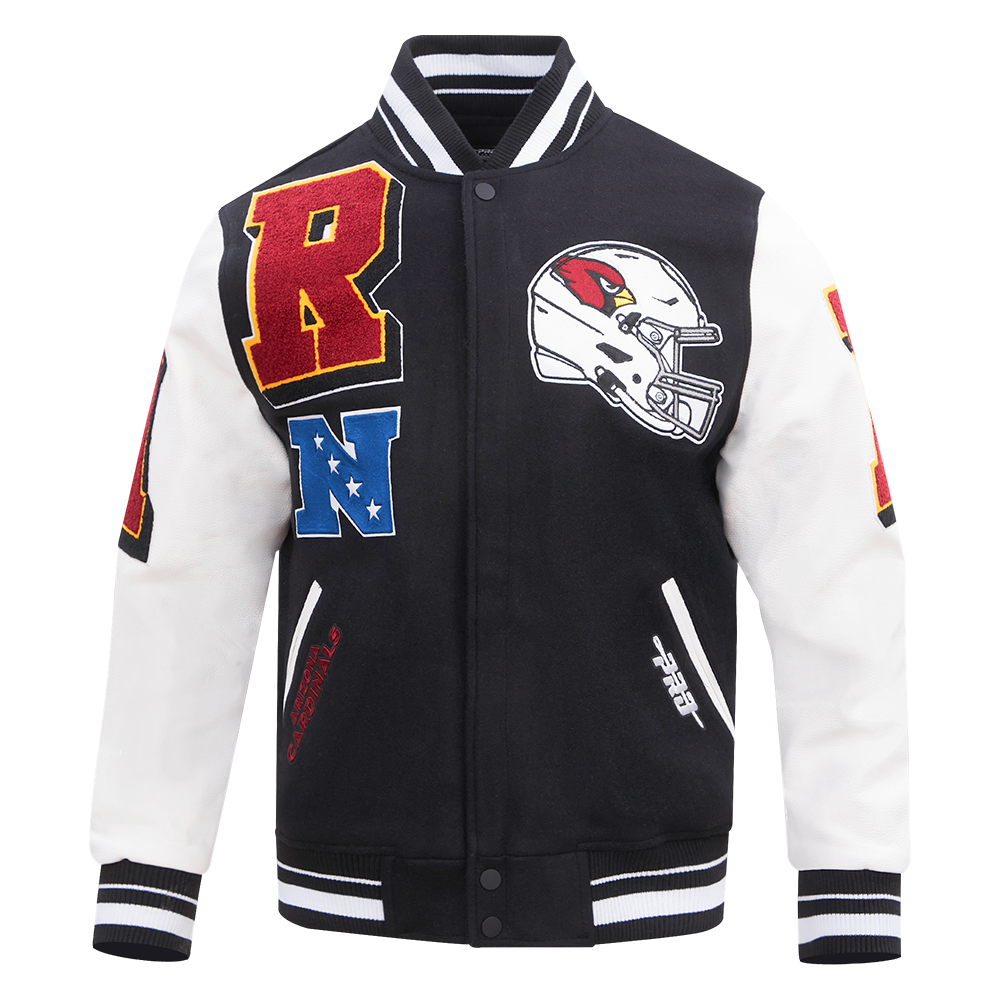 NFL ARIZONA CARDINALS MASH UP BLOUSON COLLÉGIAL EN LAINE À BORDS CÔTELÉS POUR HOMME (NOIR/BLANC)