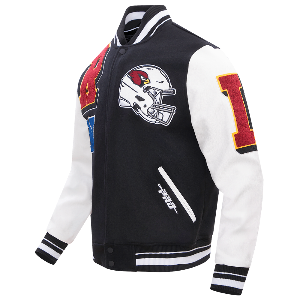 NFL ARIZONA CARDINALS MASH UP MEN'S RIB WOOL VARSITY JACKET (BLACK/WHITE)