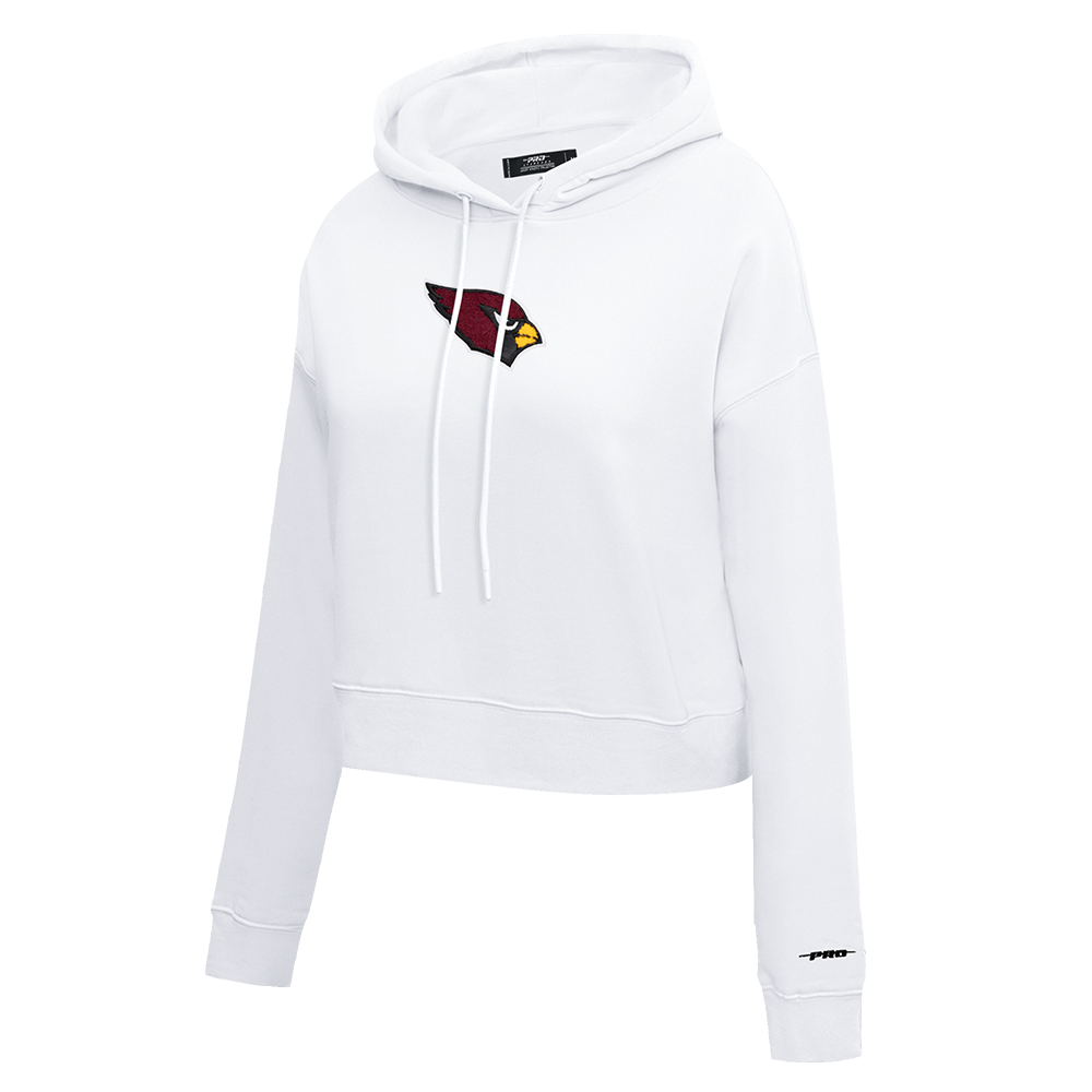NFL ARIZONA CARDINALS CLASSIC WOMEN'S CROPPED FLEECE PULLOVER HOODIE (WHITE)