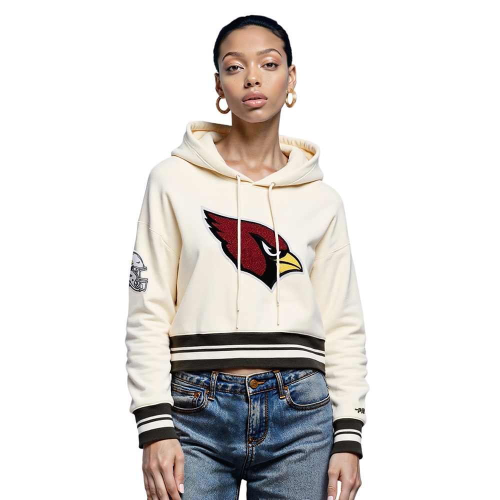 NFL ARIZONA CARDINALS RETRO CLASSIC CHANDAIL À CAPUCHON COURT CÔTELÉ POUR FEMME (COQUILLE D'ŒUF/NOIR)
