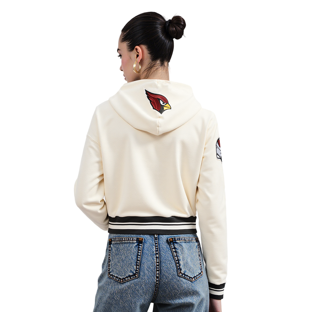 NFL ARIZONA CARDINALS RETRO CLASSIC CHANDAIL À CAPUCHON COURT CÔTELÉ POUR FEMME (COQUILLE D'ŒUF/NOIR)