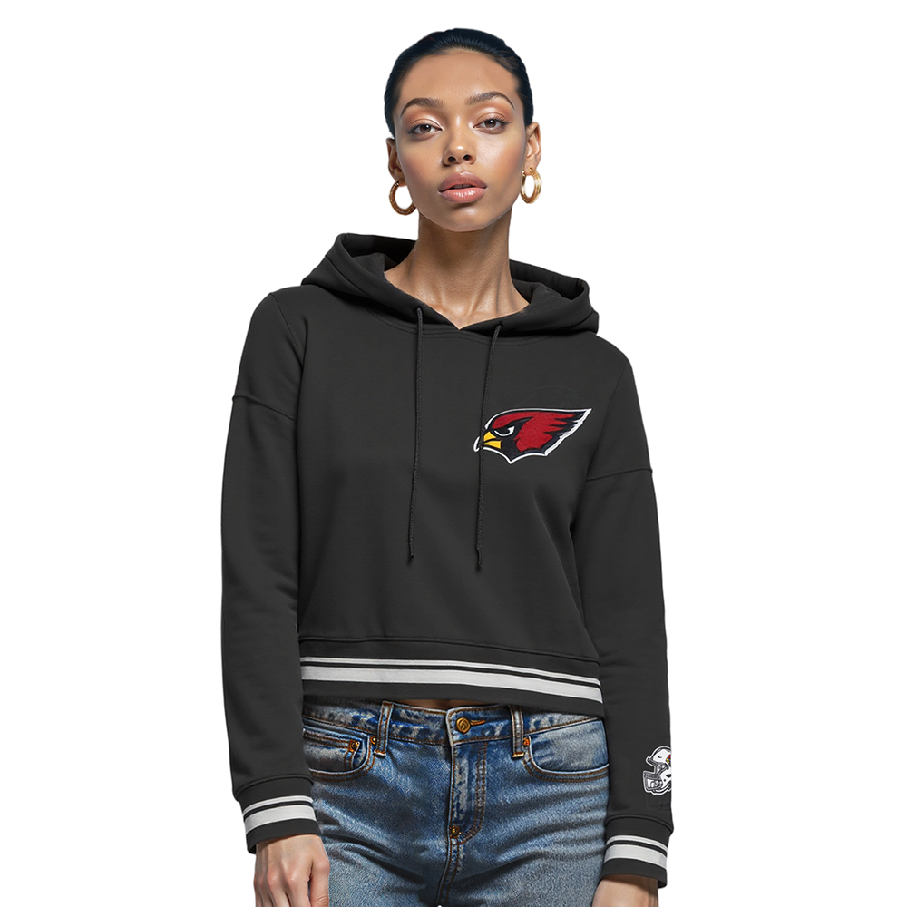 NFL ARIZONA CARDINALS MASHUP WOMEN'S RIB CROPPED PO HOODIE (BLACK)