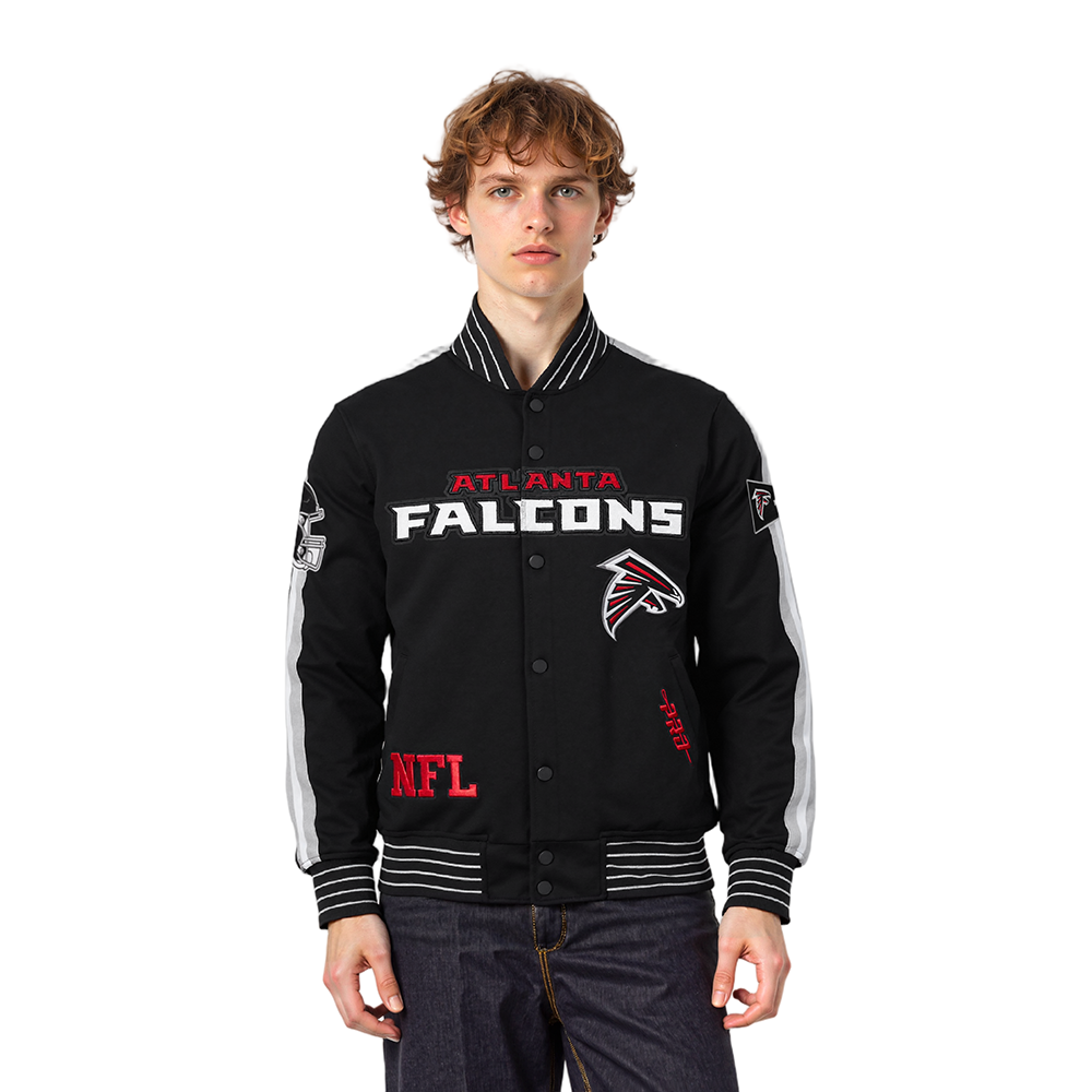 NFL ATLANTA FALCONS BLOUSON PRO GAME DAY EN MAILLE DOUBLE POUR HOMME (NOIR/ARGENT/BLANC)