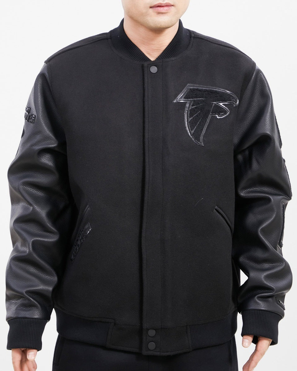 NFL ATLANTA FALCONS TRIPLE BLACK BLOUSON COLLÉGIAL EN LAINE POUR HOMME (TRIPLE NOIR)