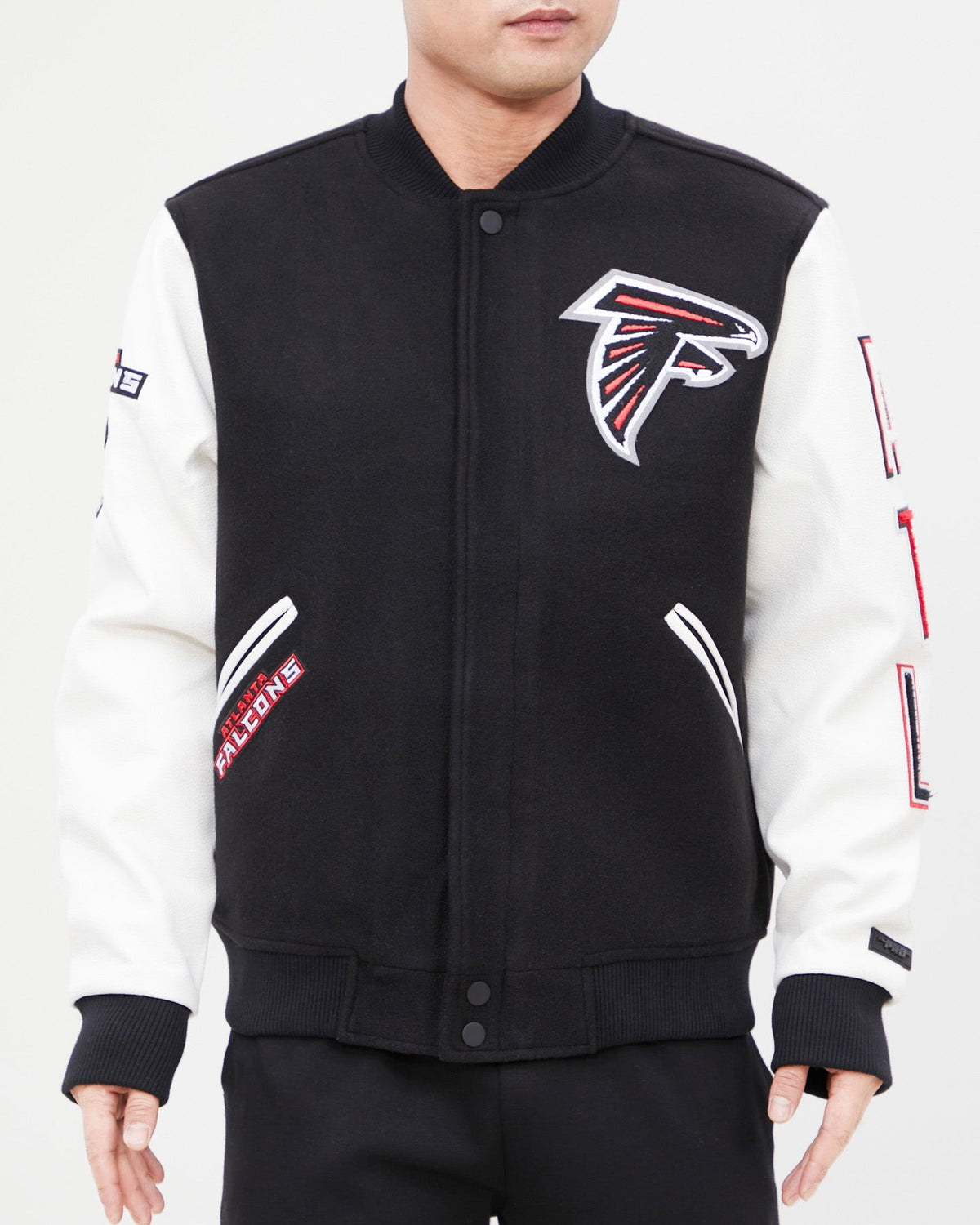 NFL ATLANTA FALCONS CLASSIC BLOUSON COLLÉGIAL EN LAINE POUR HOMME (NOIR/BLANC)