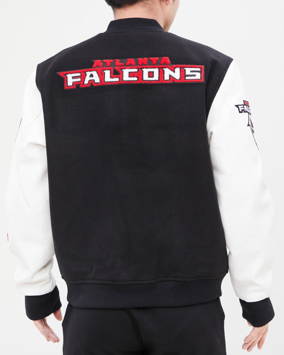 NFL ATLANTA FALCONS CLASSIC BLOUSON COLLÉGIAL EN LAINE POUR HOMME (NOIR/BLANC)
