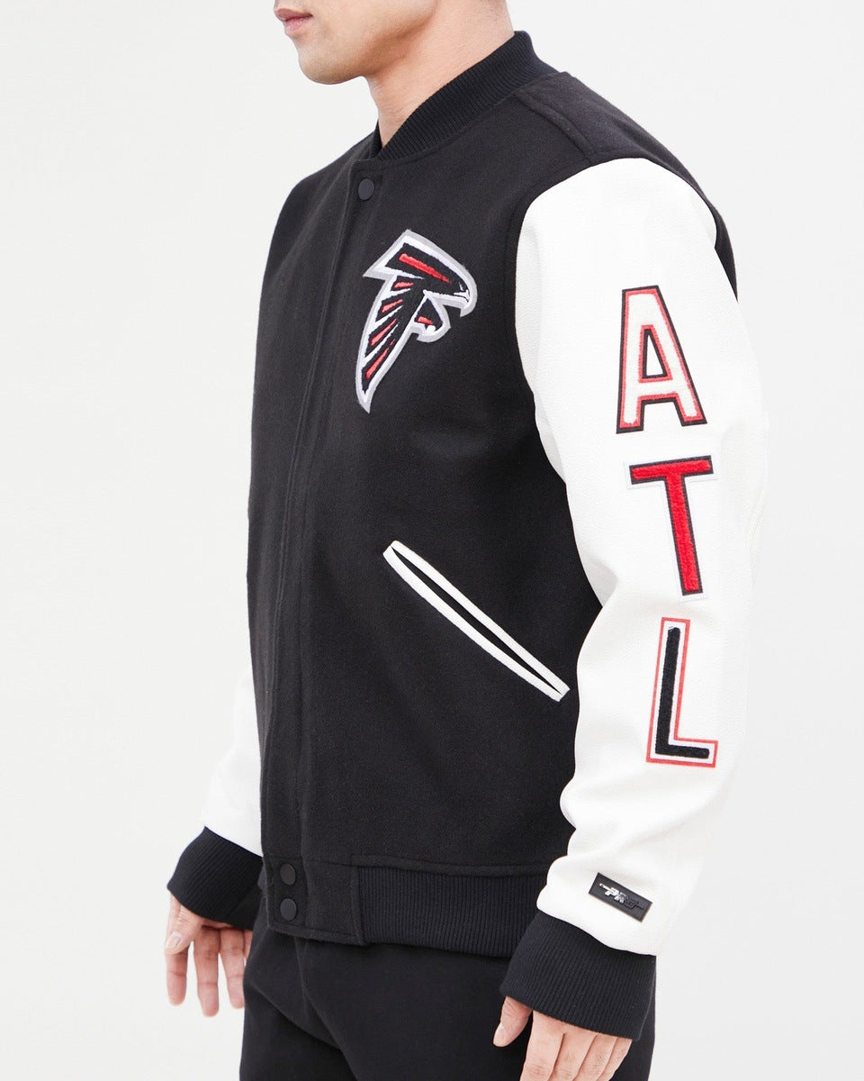 NFL ATLANTA FALCONS CLASSIC WOOL MEN'S VARSITY JACKET (BLACK/WHITE)
