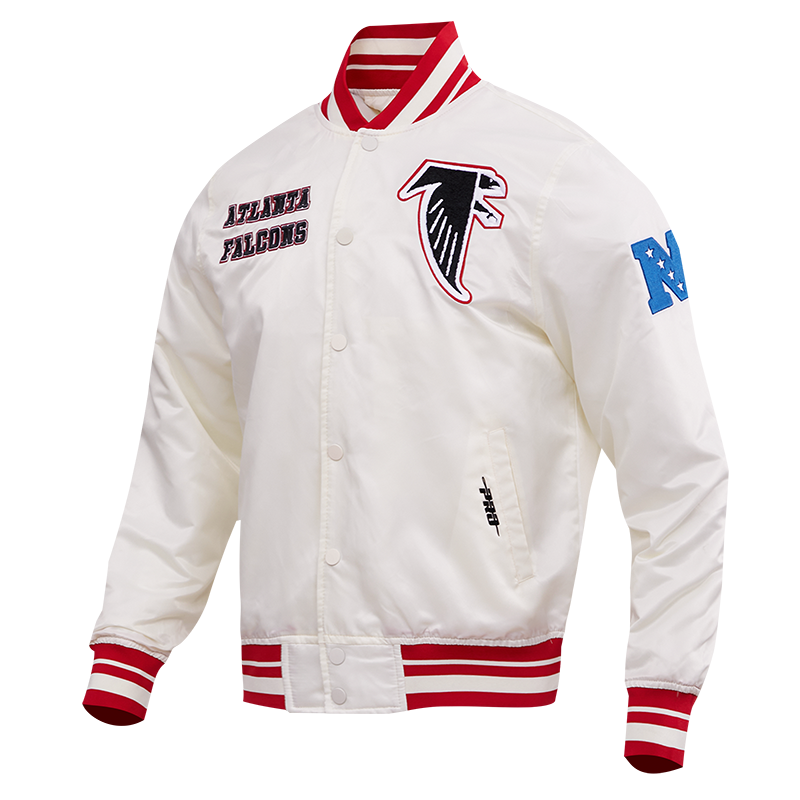 NFL ATLANTA FALCONS RETRO CLASSIC MEN'S RIB SATIN JACKET (EGGSHELL/RED)