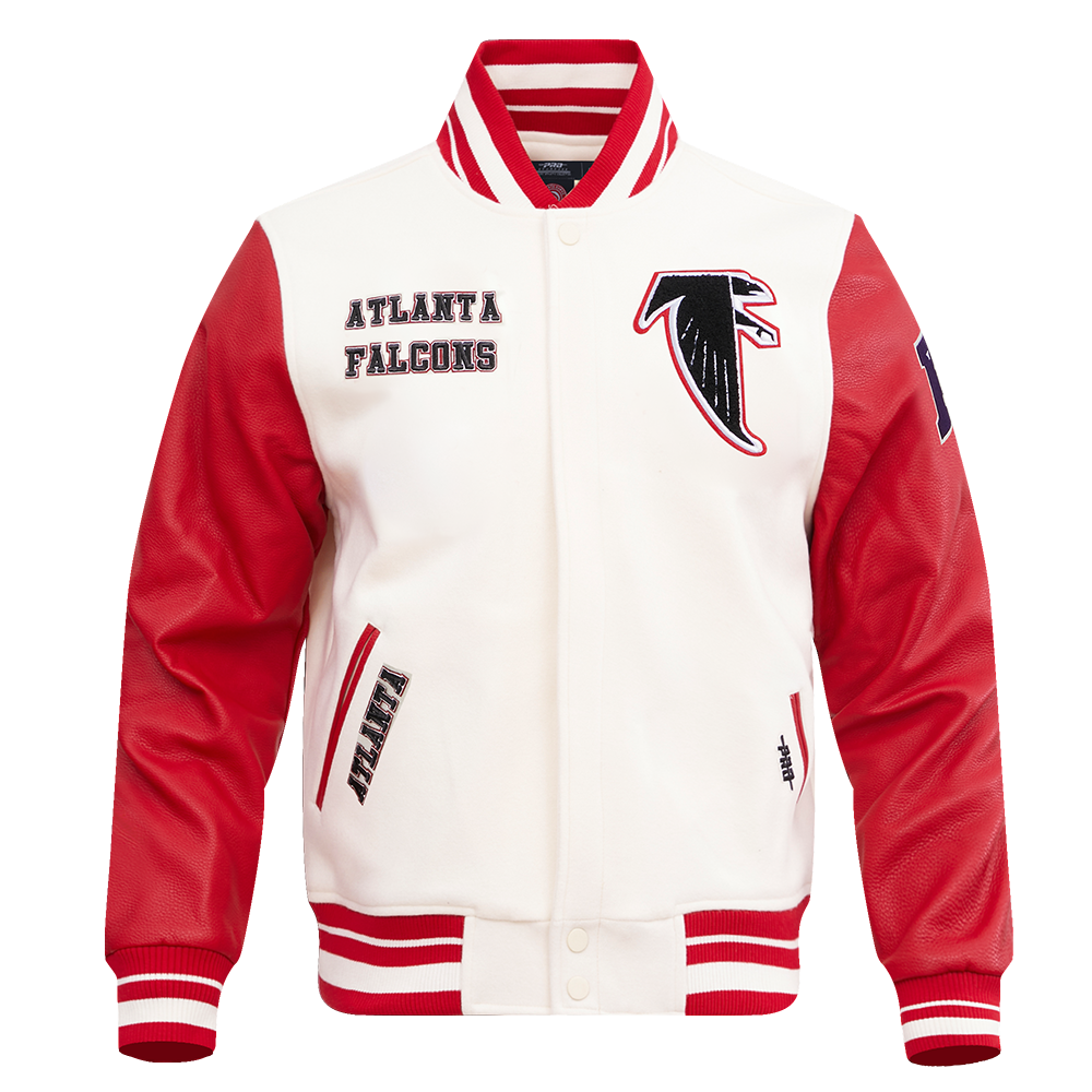 NFL ATLANTA FALCONS RETRO CLASSIC MEN'S RIB WOOL VARSITY JACKET (EGGSHELL/ RED)