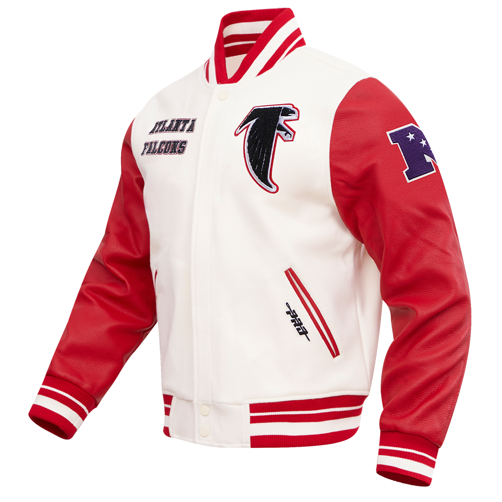 NFL ATLANTA FALCONS RETRO CLASSIC MEN'S RIB WOOL VARSITY JACKET (EGGSHELL/ RED)