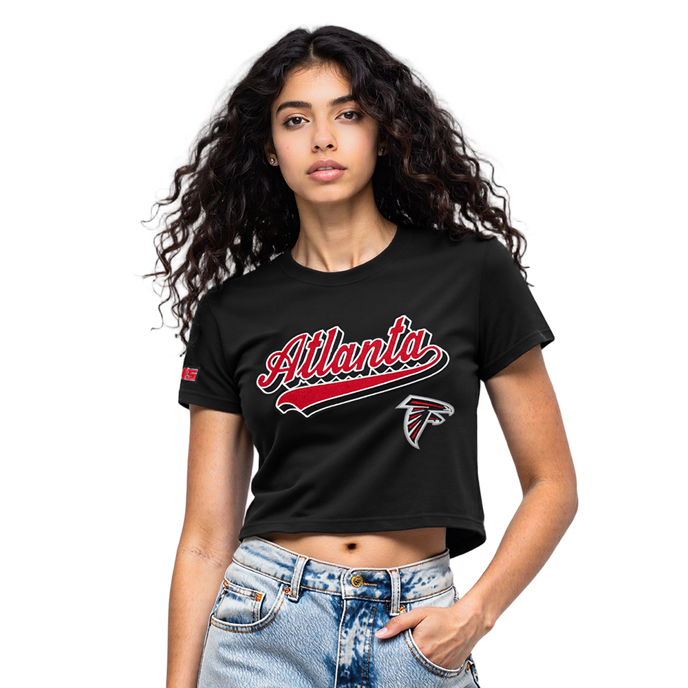 NFL ATLANTA FALCONS SCRIPT TAIL WOMEN'S SJ BOXY TEE (BLACK)