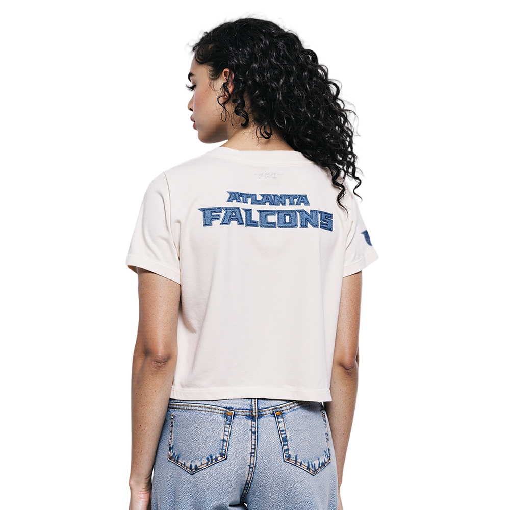 NFL ATLANTA FALCONS VARSITY BLUES T-SHIRT EN JERSEY SIMPLE À COUPE CARRÉE POUR FEMME (LIN)