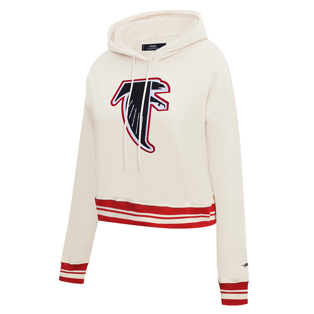NFL ATLANTA FALCONS RETRO CLASSIC WOMEN'S RIB CROPPED PO HOODIE (EGGSHELL/ RED)