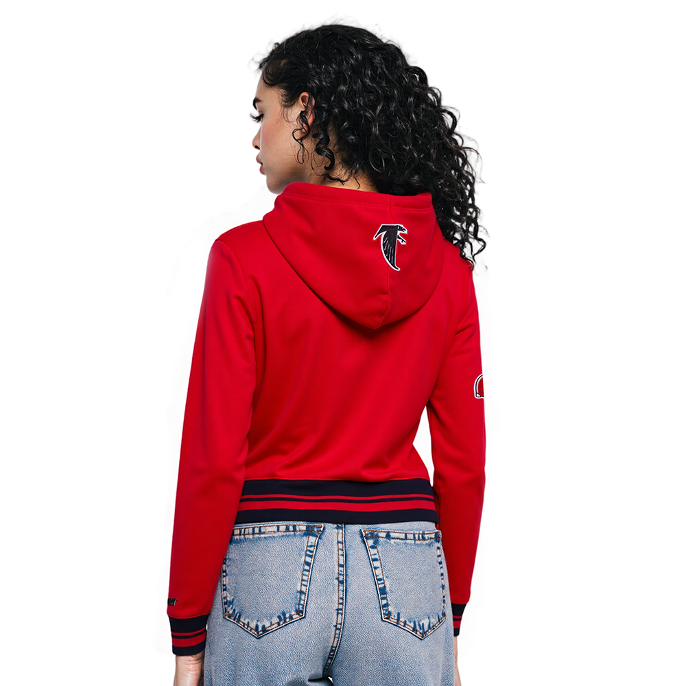 NFL ATLANTA FALCONS RETRO CLASSIC WOMEN'S RIB CROPPED PO HOODIE (RED/BLACK)