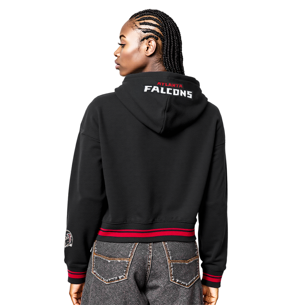 NFL ATLANTA FALCONS MASHUP WOMEN'S RIB CROPPED PO HOODIE (BLACK/RED/BLACK)