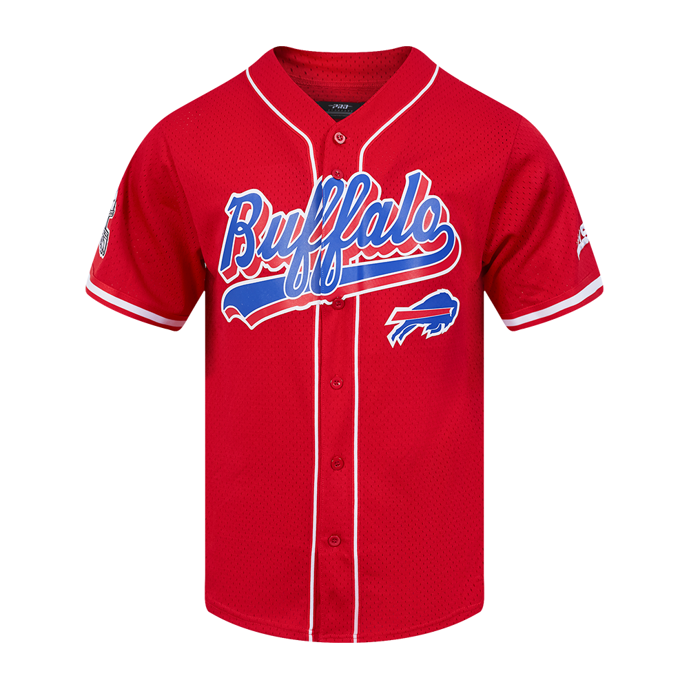NFL BUFFALO BILLS SCRIPT TAIL MEN'S MESH BUTTON DOWN SHIRT (RED)