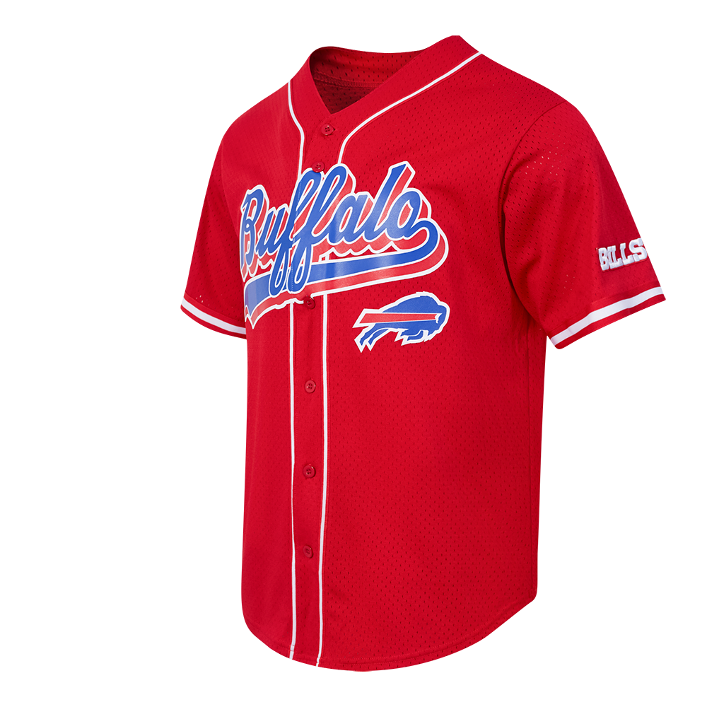 NFL BUFFALO BILLS SCRIPT TAIL MEN'S MESH BUTTON DOWN SHIRT (RED)