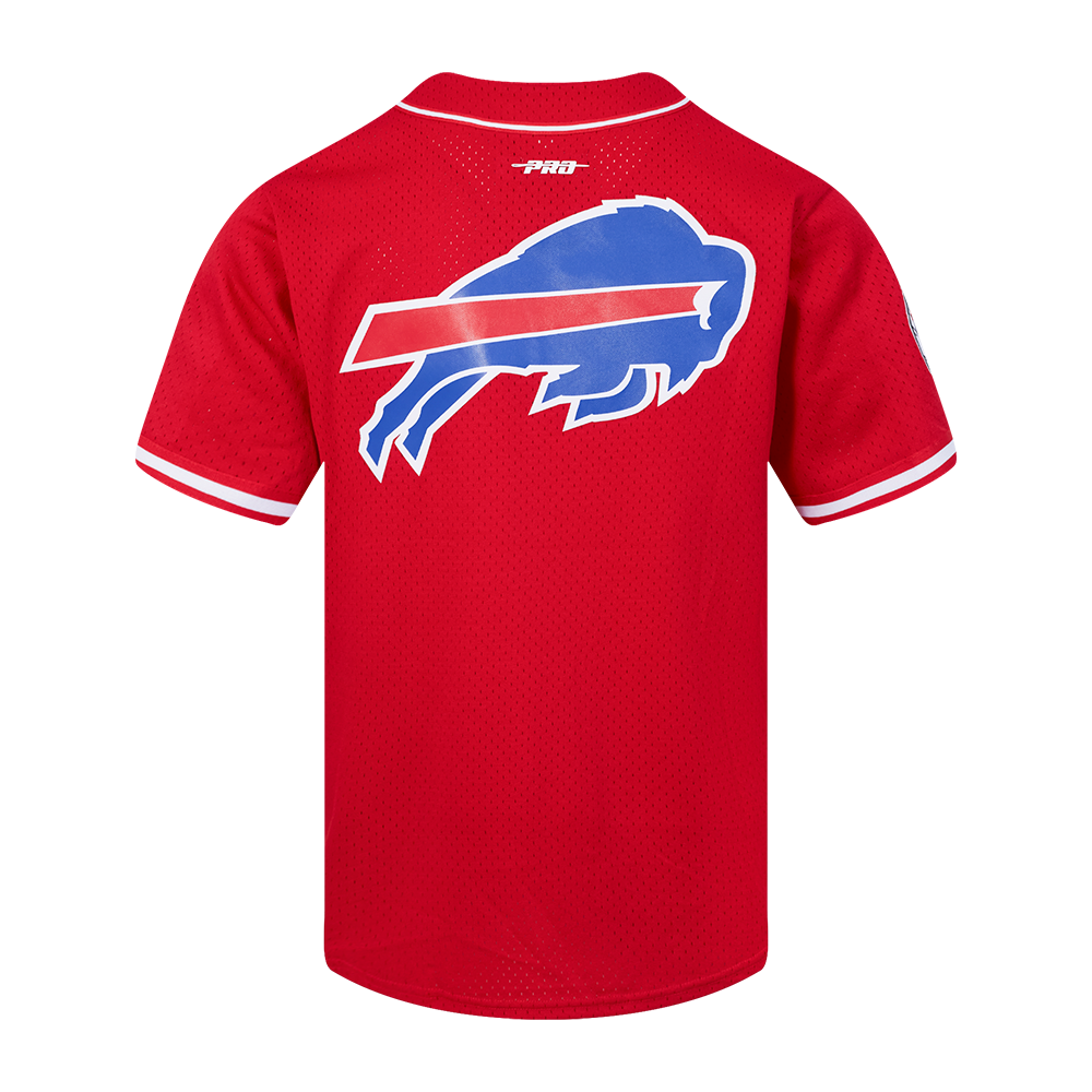 NFL BUFFALO BILLS SCRIPT TAIL MEN'S MESH BUTTON DOWN SHIRT (RED)