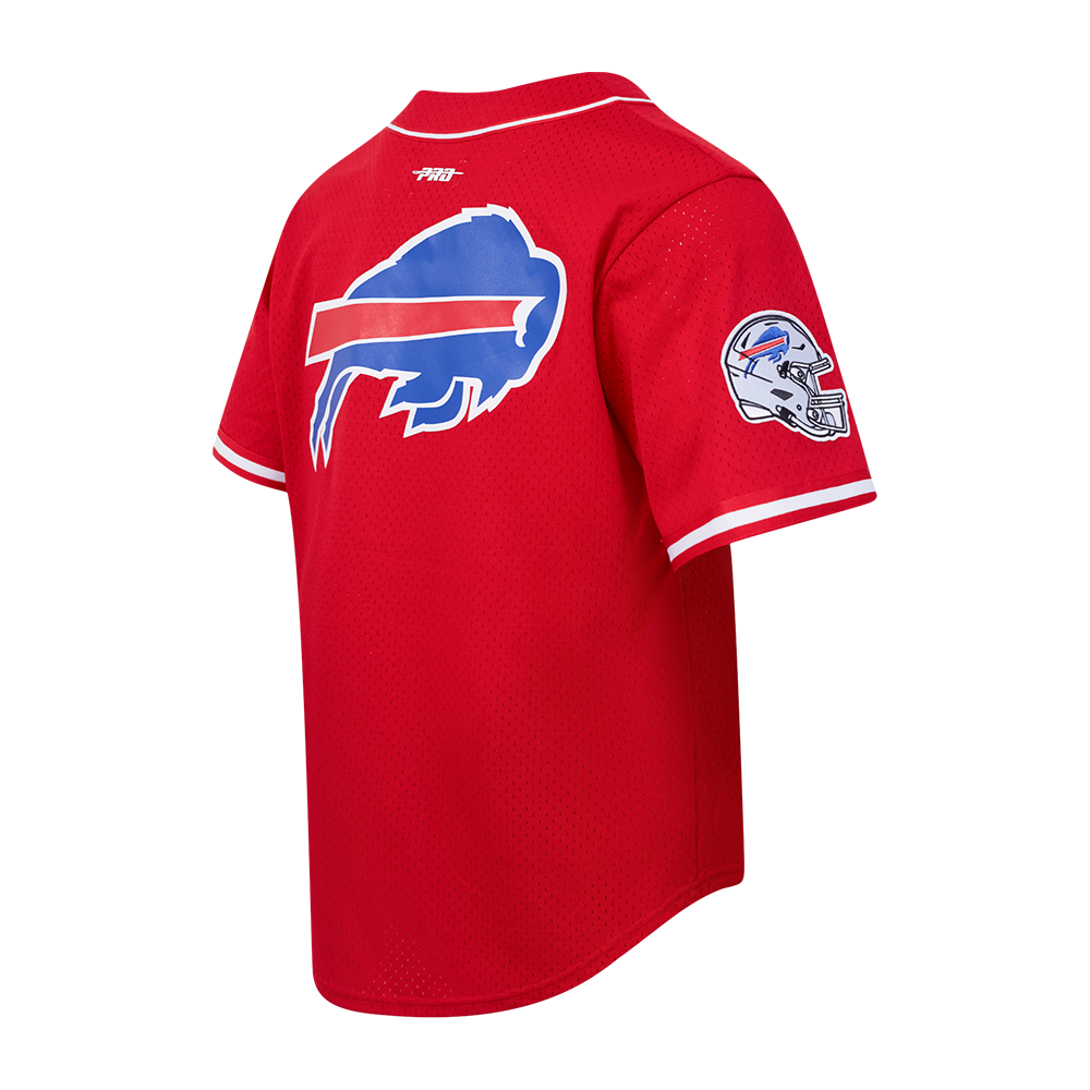 NFL BUFFALO BILLS SCRIPT TAIL MEN'S MESH BUTTON DOWN SHIRT (RED)