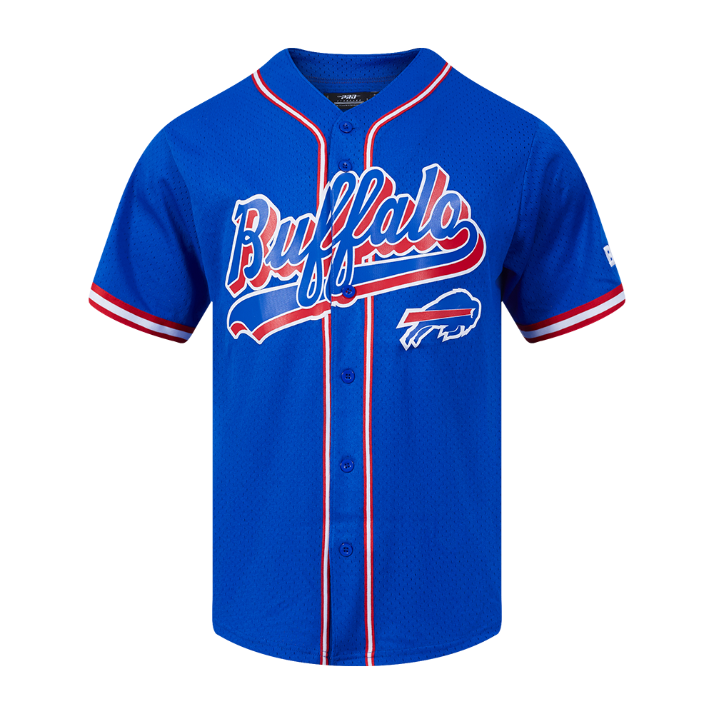 NFL BUFFALO BILLS SCRIPT TAIL CHEMISE BOUTONNÉE EN FILET POUR HOMME (BLEU ROYAL/ROUGE)