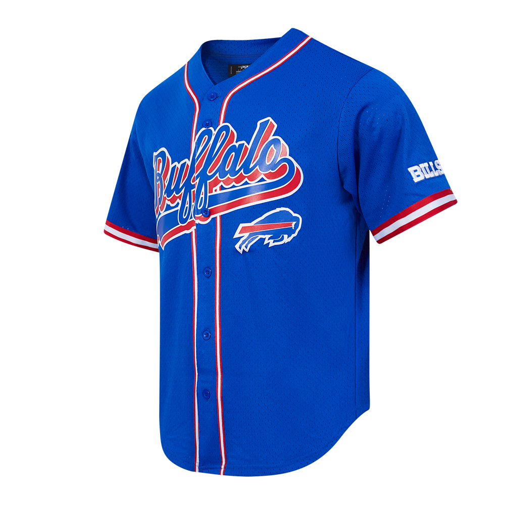 NFL BUFFALO BILLS SCRIPT TAIL MEN'S MESH BUTTON DOWN SHIRT (ROYAL BLUE/RED)