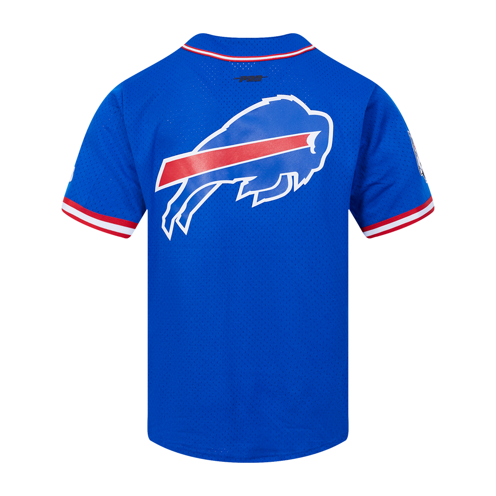 NFL BUFFALO BILLS SCRIPT TAIL CHEMISE BOUTONNÉE EN FILET POUR HOMME (BLEU ROYAL/ROUGE)