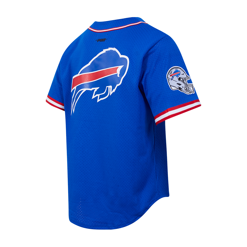 NFL BUFFALO BILLS SCRIPT TAIL CHEMISE BOUTONNÉE EN FILET POUR HOMME (BLEU ROYAL/ROUGE)