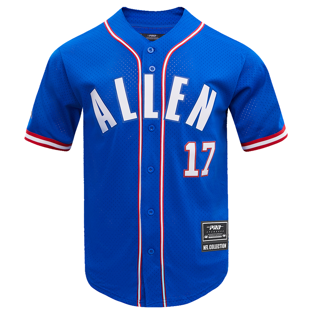NFL BUFFALO BILLS JOSH ALLEN #17 MEN'S MESH BUTTON DOWN SHIRT (ROYAL BLUE/RED)