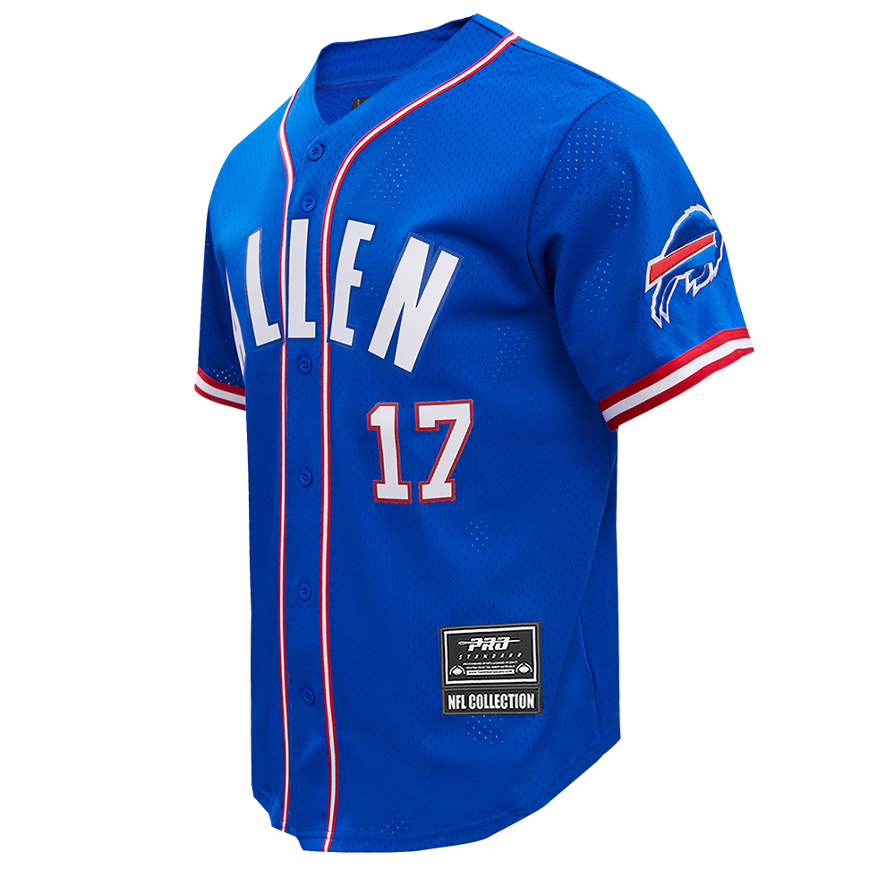 NFL BUFFALO BILLS JOSH ALLEN #17 MEN'S MESH BUTTON DOWN SHIRT (ROYAL BLUE/RED)