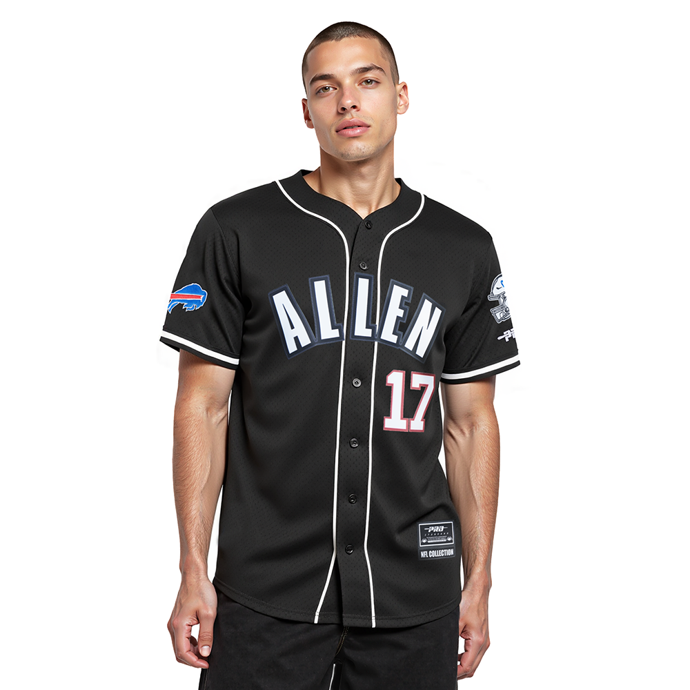 NFL BUFFALO BILLS JOSH ALLEN #17 CLASSIC MESH PNN MEN'S MESH BUTTON DOWN SHIRT (BLACK)