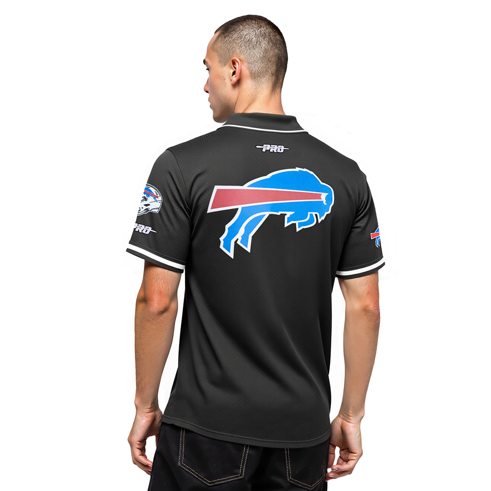 NFL BUFFALO BILLS JOSH ALLEN #17 CLASSIC MESH PNN MEN'S MESH BUTTON DOWN SHIRT (BLACK)