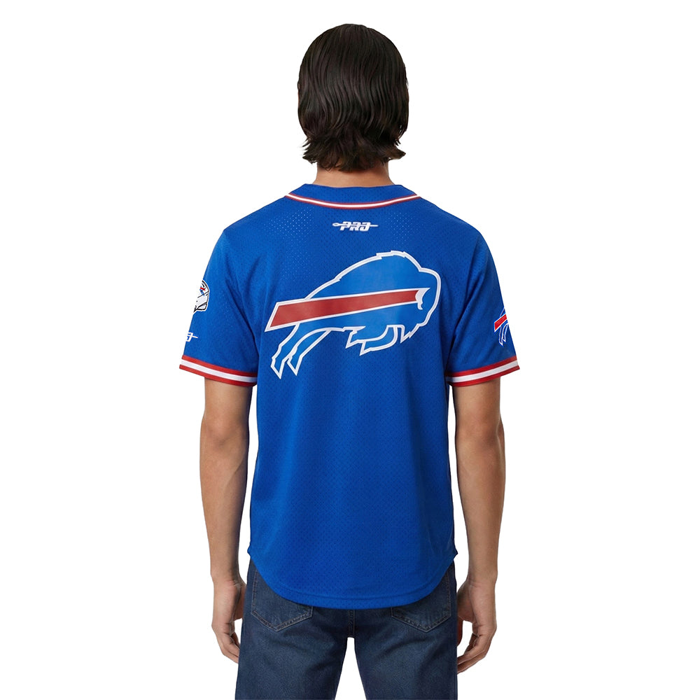 NFL BUFFALO BILLS JOSH ALLEN #17 CLASSIC MESH PNN MEN'S MESH BUTTON DOWN SHIRT (ROYAL BLUE/RED)