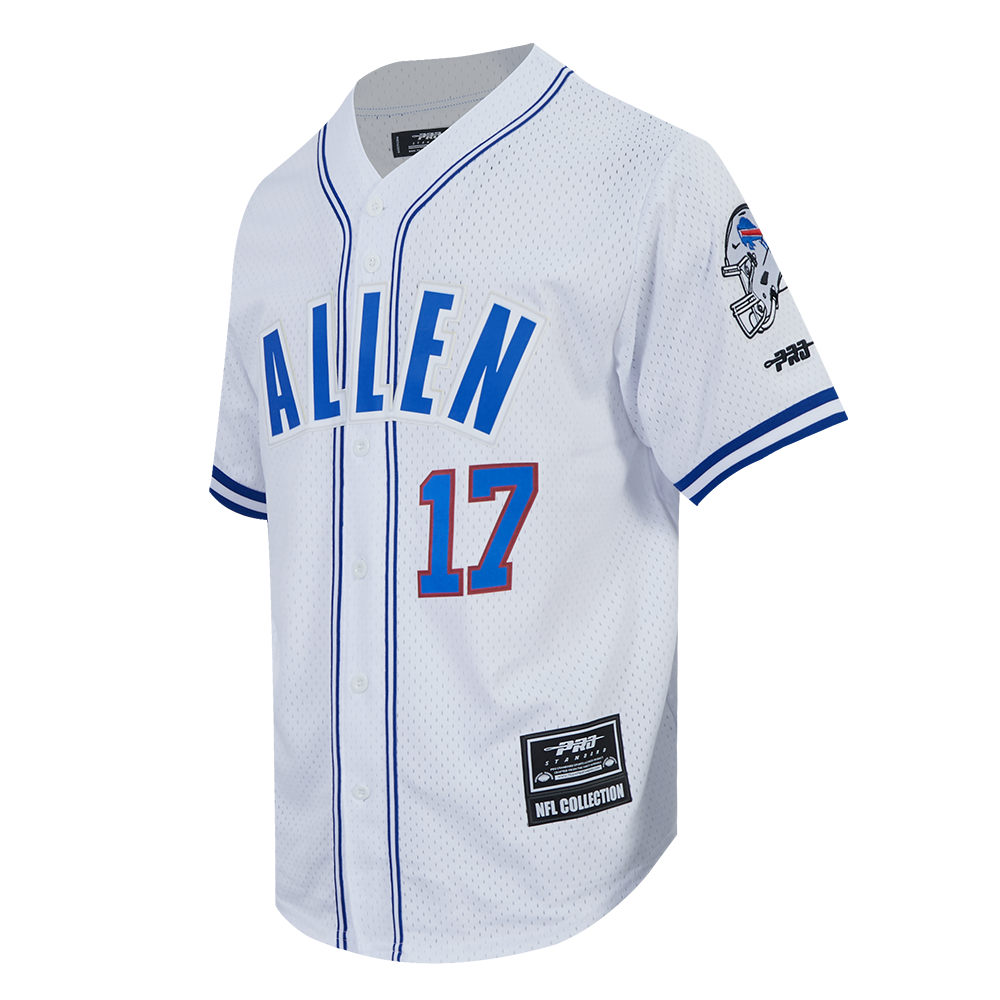 NFL BUFFALO BILLS JOSH ALLEN #17 CLASSIC MESH PNN MEN'S MESH BUTTON DOWN SHIRT (WHITE/ROYAL BLUE)