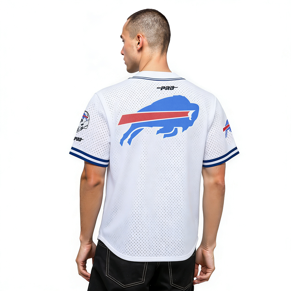 NFL BUFFALO BILLS JOSH ALLEN #17 CLASSIC MESH PNN MEN'S MESH BUTTON DOWN SHIRT (WHITE/ROYAL BLUE)