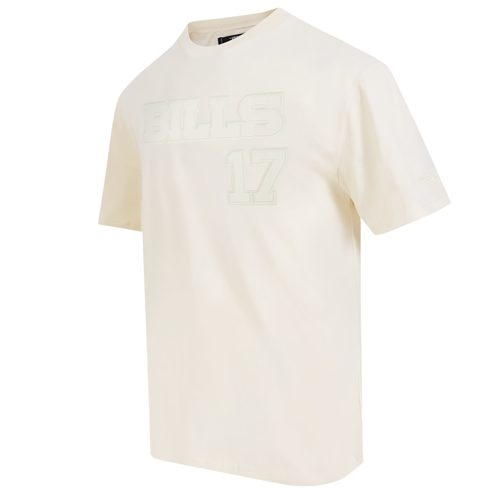 NFL BUFFALO BILLS JOSH ALLEN #17 NEUTRAL PNN T-SHIRT EN JERSEY DE COTON À ÉPAULES TOMBANTES POUR HOMME (COQUILLE D'ŒUF)