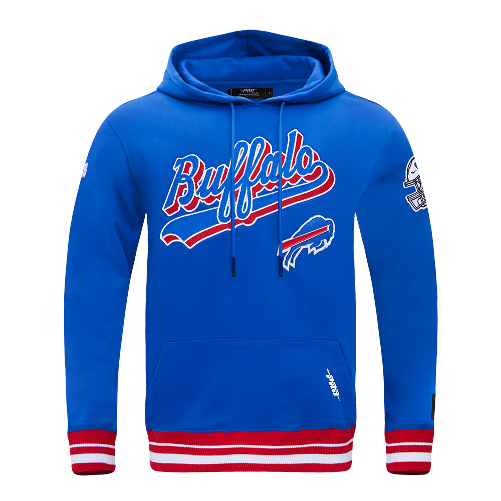 NFL BUFFALO BILLS SCRIPT TAIL CHANDAIL À CAPUCHON EN MOLLETON CÔTELÉ POUR HOMME (BLEU ROYAL/ROUGE)