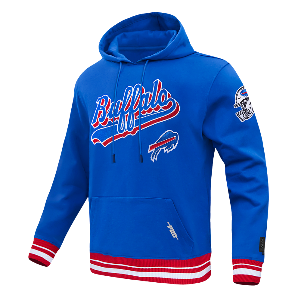 NFL BUFFALO BILLS SCRIPT TAIL MEN'S RIB FLEECE PULLOVER HOODIE (ROYAL BLUE/RED)