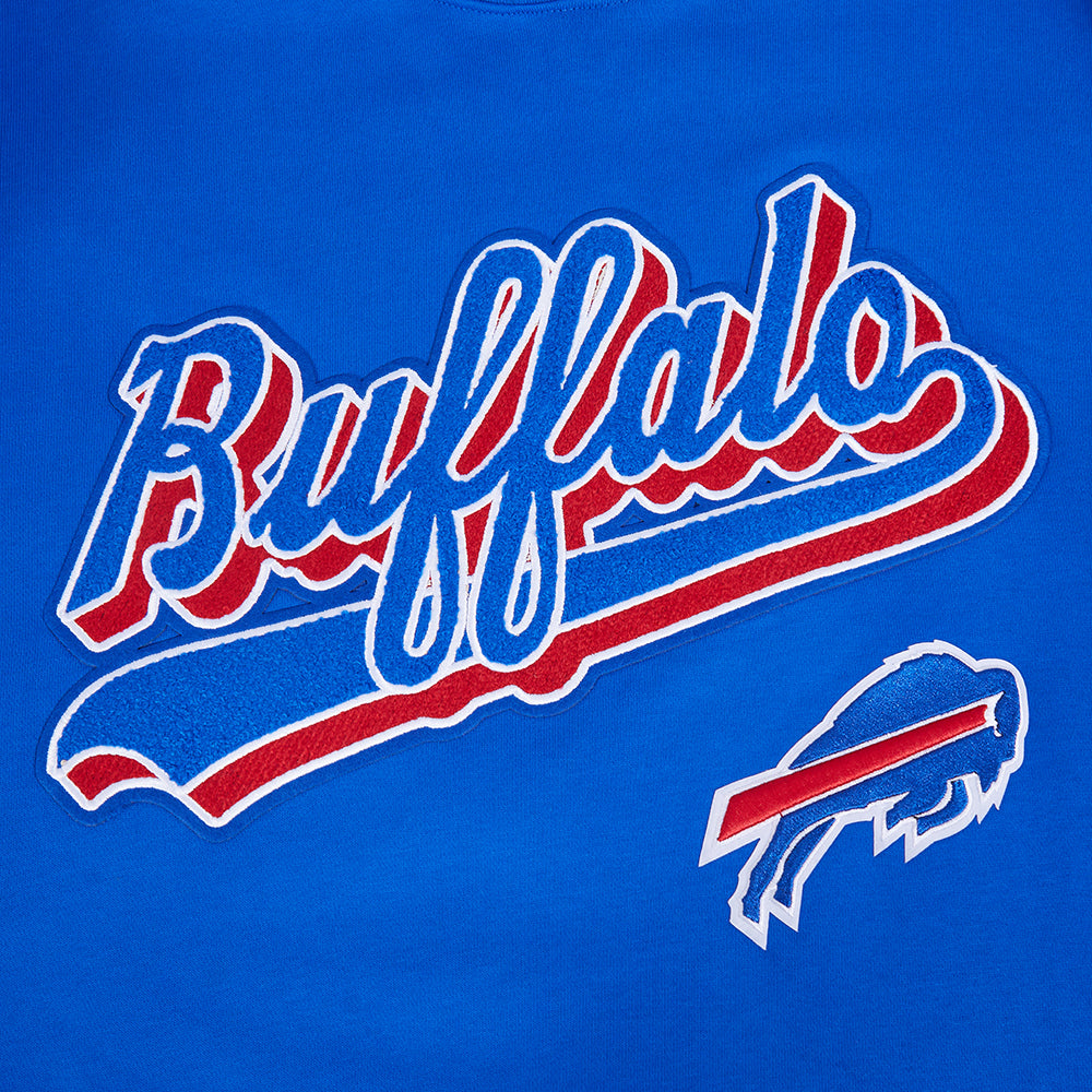 NFL BUFFALO BILLS SCRIPT TAIL CHANDAIL À CAPUCHON EN MOLLETON CÔTELÉ POUR HOMME (BLEU ROYAL/ROUGE)