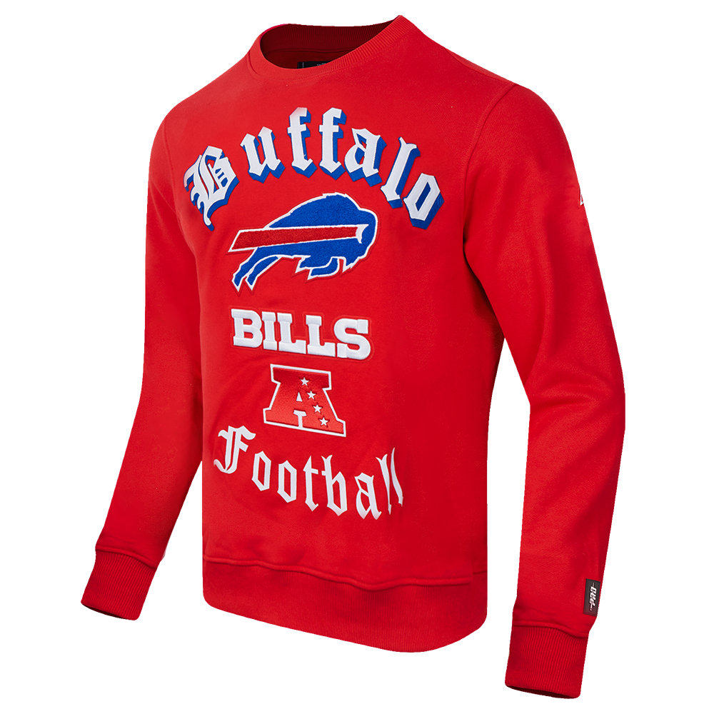 NFL BUFFALO BILLS OLD ENGLISH MEN'S CREWNECK (RED)
