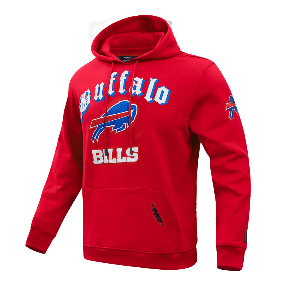 NFL BUFFALO BILLS OLD ENGLISH MEN'S PULLOVER HOODIE (RED)