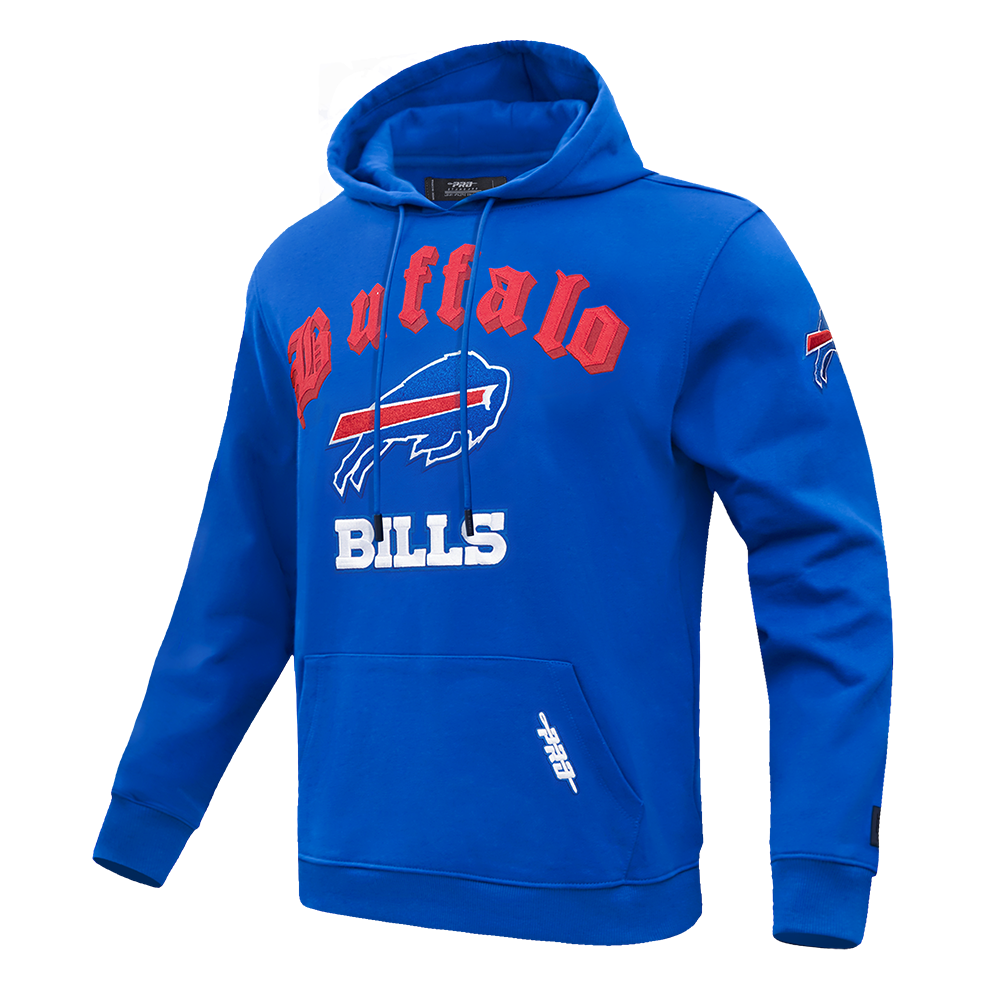 NFL BUFFALO BILLS OLD ENGLISH MEN'S PULLOVER HOODIE (ROYAL BLUE)