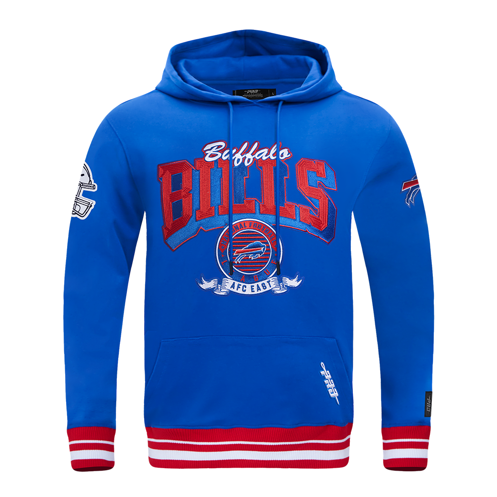 NFL BUFFALO BILLS TEAM BADGE MEN'S RIB PO HOODIE (ROYAL BLUE/RED)