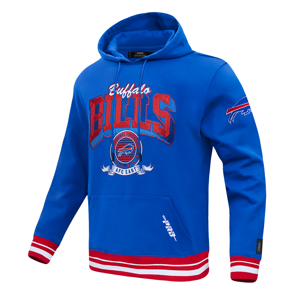 NFL BUFFALO BILLS TEAM BADGE MEN'S RIB PO HOODIE (ROYAL BLUE/RED)