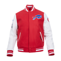NFL BUFFALO BILLS OLD ENGLISH BLOUSON COLLÉGIAL EN LAINE À BORDS CÔTELÉS POUR HOMME (ROUGE/BLANC)