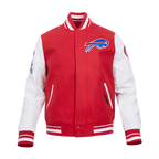 NFL BUFFALO BILLS OLD ENGLISH BLOUSON COLLÉGIAL EN LAINE À BORDS CÔTELÉS POUR HOMME (ROUGE/BLANC)
