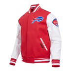 NFL BUFFALO BILLS OLD ENGLISH BLOUSON COLLÉGIAL EN LAINE À BORDS CÔTELÉS POUR HOMME (ROUGE/BLANC)