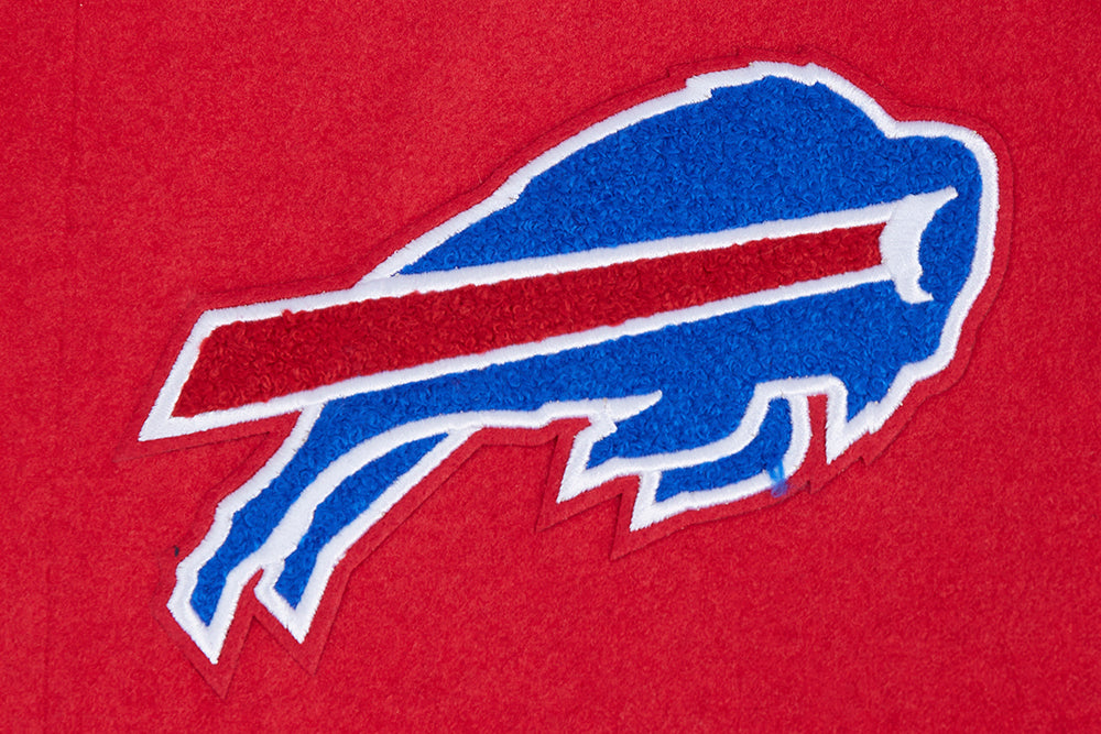 NFL BUFFALO BILLS OLD ENGLISH BLOUSON COLLÉGIAL EN LAINE À BORDS CÔTELÉS POUR HOMME (ROUGE/BLANC)